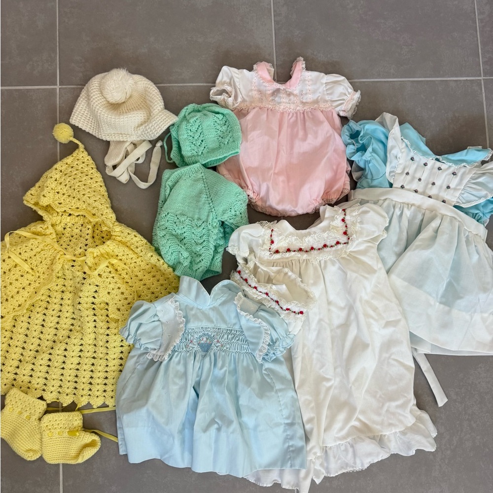Vintage Baby Clothes Lot - Pastel Pink, Yellow, Mint, Blue, White